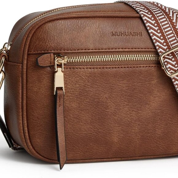 Small Crossbody Bag for Women Triple Pockets Vegan Leather Shoulder Camera Purse - Picture 1 of 7